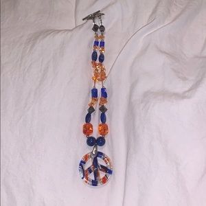 orange and blue statement necklace